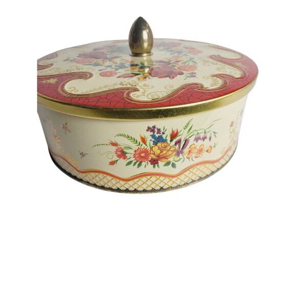 Vintage Round Biscuit Tin Embossed Floral Pattern 6.5” 1960's England - Picture 3 of 12
